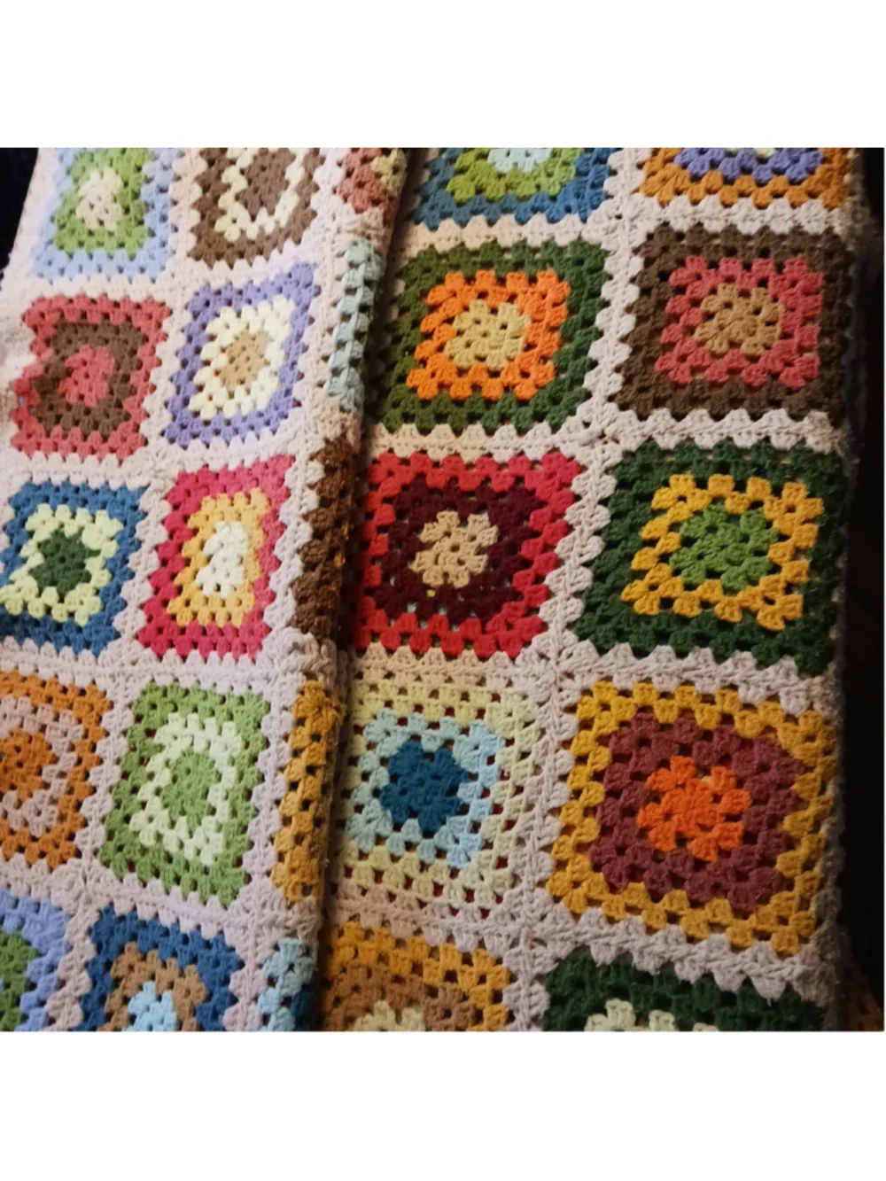 Granny Square Multi Color Afghan 5'x9' Vintage Handmade